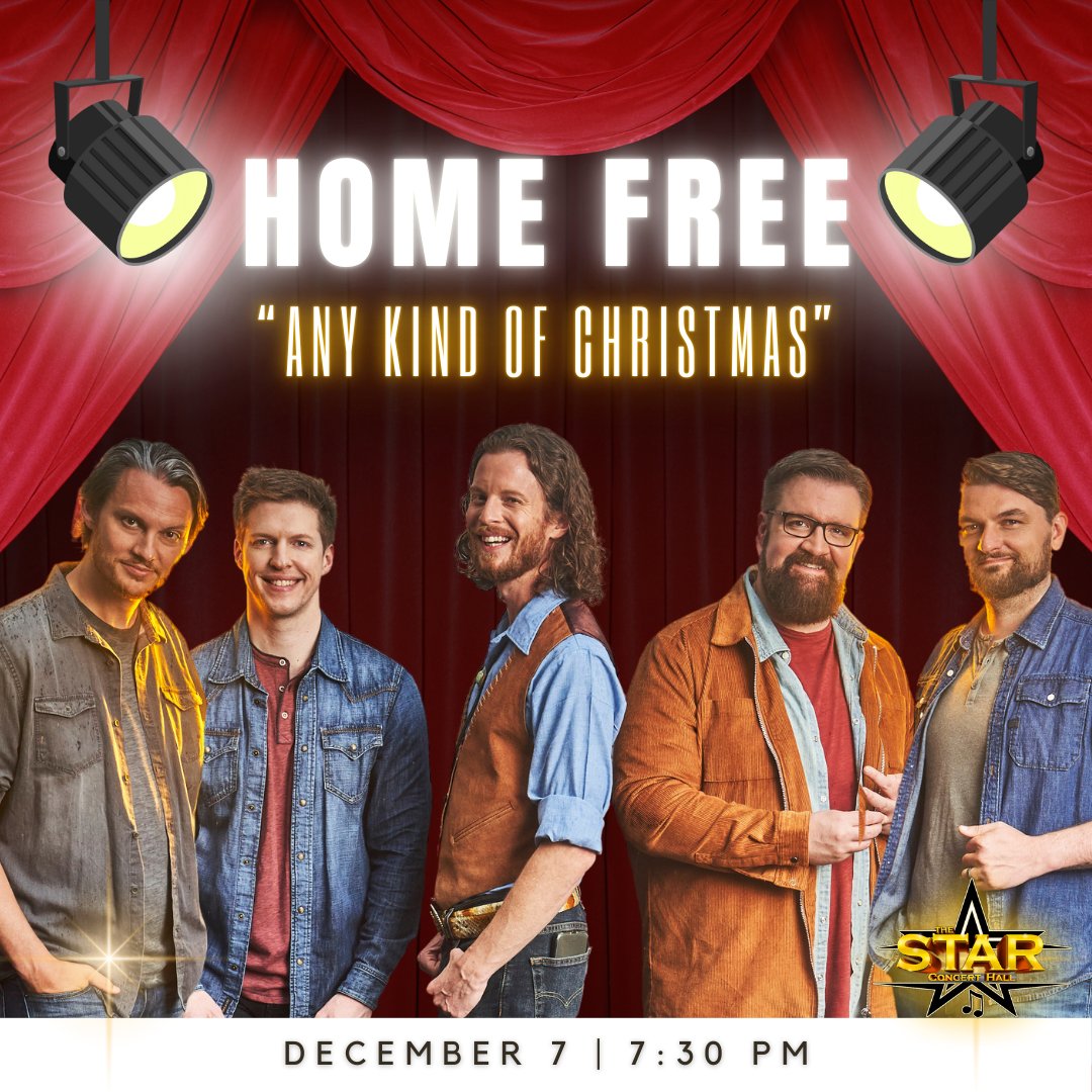 StarConcertHall's tweet photo. The holidays are about warmth, joy, and… harmony. 🎄🎶 Join Home Free for a night to remember! Their 'Any Kind of Christmas' concert will fill your heart with festive cheer.

December 7 at 7:30 PM—don’t miss it!
ONLY 3 DAYS LEFT!
https://t.co/OkAah1yYz8 https://t.co/oRnMEqOfZC