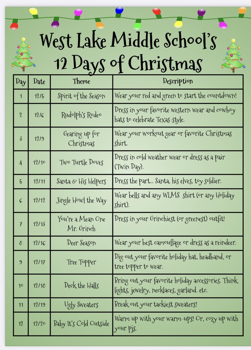 West Lake Middle School (@humbleisd_wlms) on Twitter photo West Lake Middle School’s 12 Day of Christmas. Let’s see your Christmas spirit!
<a href="/DrWash_Leads/">Joey L. Washington</a> West Lake Middle School’s 12 Day of Christmas. Let’s see your Christmas spirit!
<a href="/DrWash_Leads/">Joey L. Washington</a>