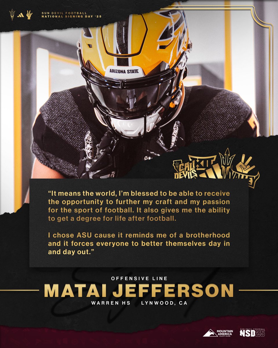𝒮𝒾𝑔𝓃𝑒𝒹 ✍️

💪 Offensive line 
📍 Lynwood, CA 

#ForksUp /// <a href="/MataiJefferson/">Matai Jefferson</a>