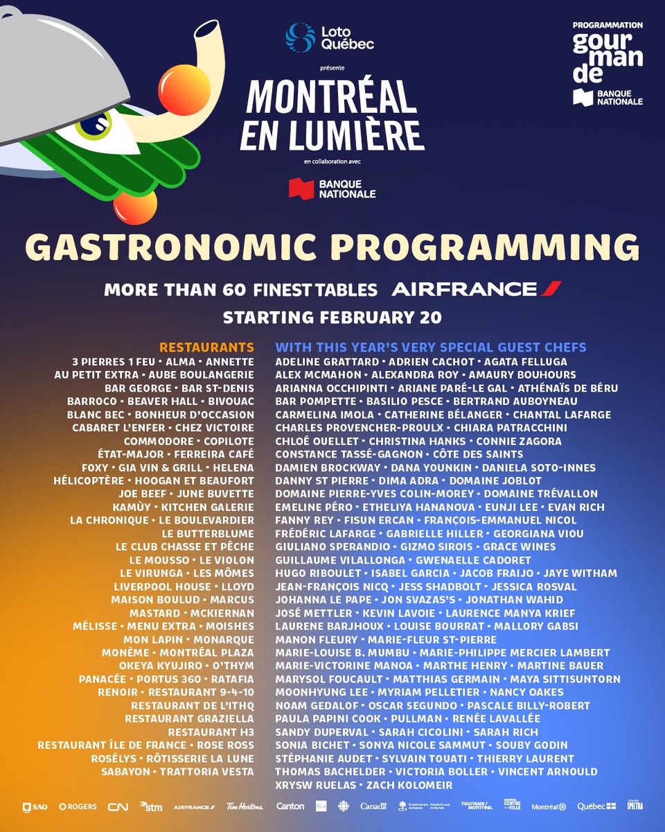MONTRÉAL EN LUMIÈRE (@mtlenlumiere) on Twitter photo Programmation gourmande <a href="/banquenationale/">Banque Nationale</a> 2025🍽️⭐️
Un rendez-vous que vos papilles ne voudront pas manquer✅
montrealenlumiere.com/fr/programmati…
—
Gastronomic program Banque Nationale 2025🍽️⭐️
This is an event your taste buds won’t want to miss✅
More details on our website✨ Programmation gourmande <a href="/banquenationale/">Banque Nationale</a> 2025🍽️⭐️
Un rendez-vous que vos papilles ne voudront pas manquer✅
montrealenlumiere.com/fr/programmati…
—
Gastronomic program Banque Nationale 2025🍽️⭐️
This is an event your taste buds won’t want to miss✅
More details on our website✨