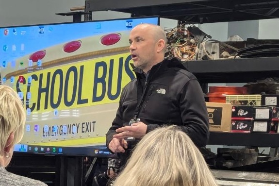 FSSDSchoolBus's tweet photo. @franklinspecial Transportation team members met today for professional development. Youth suicide prevention, child abuse awareness, &amp; school bus safety were among the topics discussed.  Team #YellowBus also enjoyed lunch, and met our new Transportation Supervisor, Joey Chilton. https://t.co/YjLa4UZuUS
