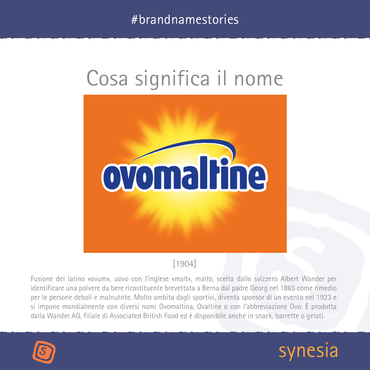 #ovomaltine è un neologismo formato dalla fusione del latino «ovum» uovo con l’inglese «malt» malto. Il nome originale è Ovomaltine, ma nei paesi anglofoni è diffuso come Ovaltine, mentre in Italia  viene adattato con la finale “a”. #brandnamestories #storiedinomi #brandnaming