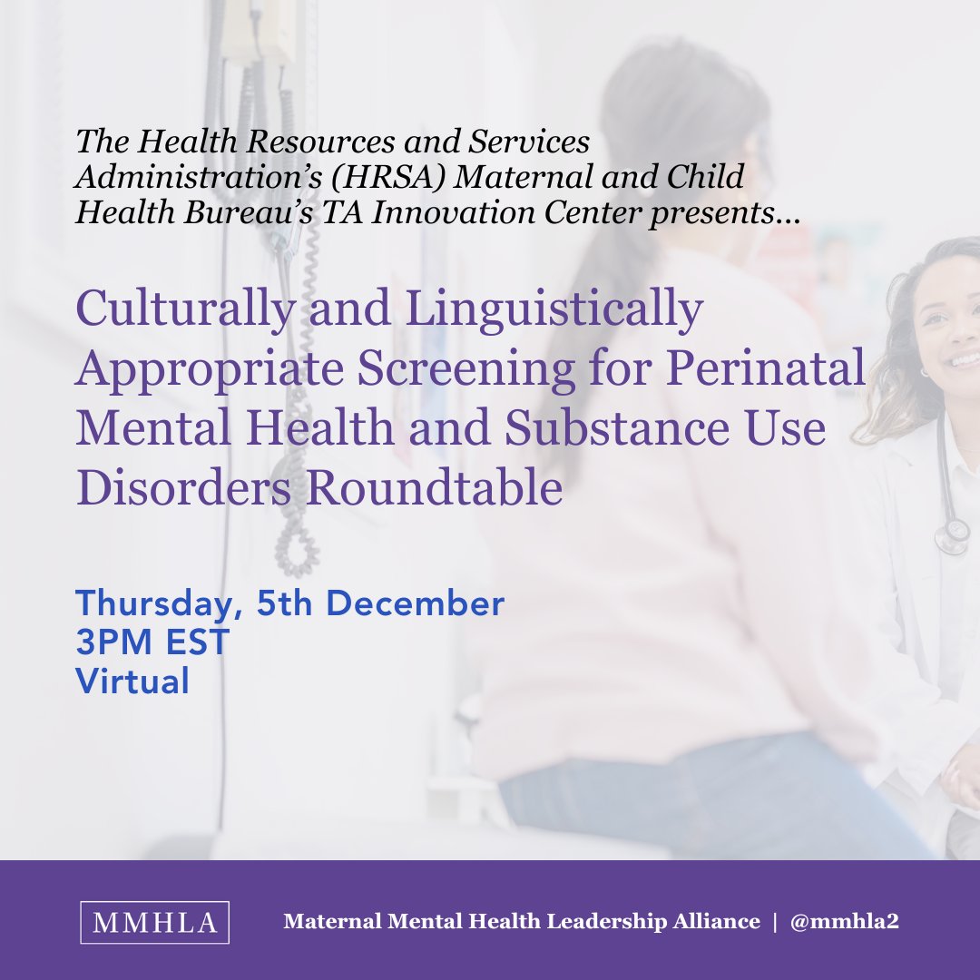 Roundtable Discussion tomorrow! Join <a href="/hrsagov/">HRSA</a> as explore how to make screening tools for perinatal mental health and substance use disorders culturally and linguistically appropriate.

🔗RSVP: bit.ly/49jyIgd
