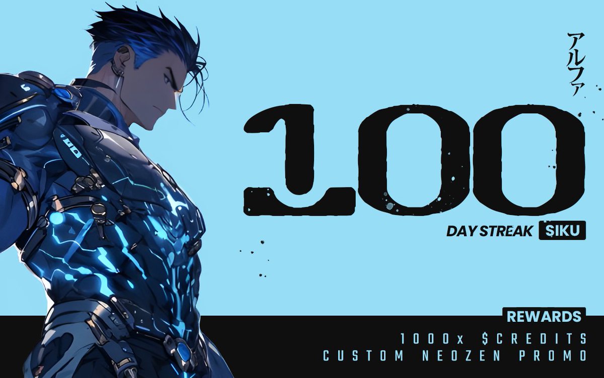 CONGRATULATIONS SIKU  🎉

Another 100-DAY STREAK has been reached by the amazing artist, <a href="/SIKUofficial/">SiKU</a>. We appreciate the support!

REWARDS 🎁
▫️ 1000x $CREDITS
▫️ CUSTOM RARE NEOZEN PROMO NFT

Join NEO REWARDS &amp; start earning $CREDITS 🪙 #LFZEN