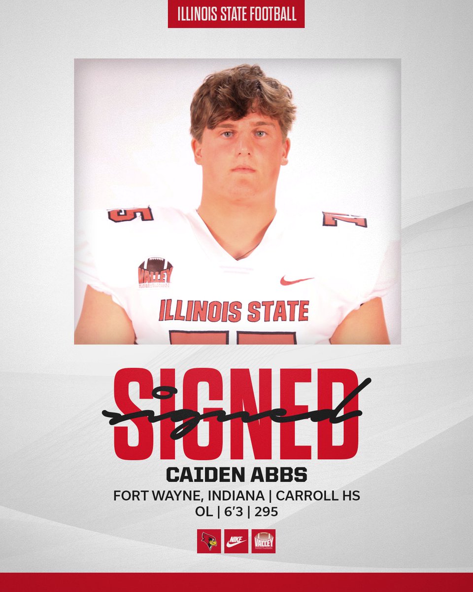 Illinois State Football (@redbirdfb) on Twitter photo We get help in the trenches up front with the addition of OL <a href="/CAbbsFB/">Caiden Abbs, 2025</a>! #BIRD2RI5E We get help in the trenches up front with the addition of OL <a href="/CAbbsFB/">Caiden Abbs, 2025</a>! #BIRD2RI5E