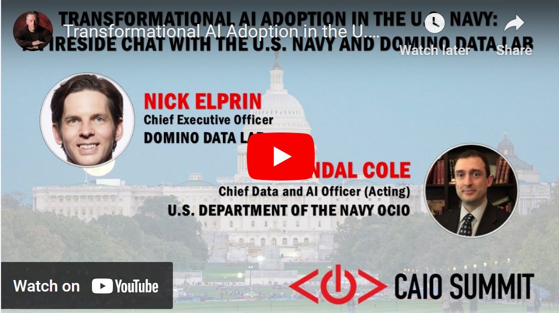 How is AI transforming decision-making in mission-critical environments like the U.S. Navy?

Check out this video featuring Nick Elprin, CEO of Domino Data Lab, and Randal Cole, Acting Chief Data and AI Officer at the U.S. Navy, as they share groundbreaking insights on