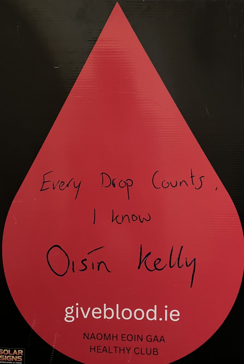 🩸Please click on this link for dates for IBTS blood Donation Clinics in Carlow this month:
giveblood.ie/find-a-clinic/…

As we continue to promote the giving of blood in memory of the late Oisín Kelly, let's remember his words: "Every Drop Counts - I Know"

gaa.ie/article/gaa-me…