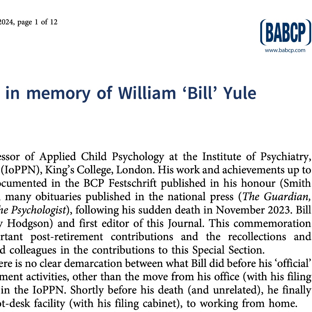 BCP Tributes to a legend in the field

Post ‘retirement’: in memory of William ‘Bill’ Yule (1940–2023)

ow.ly/7Y1950UkXtK