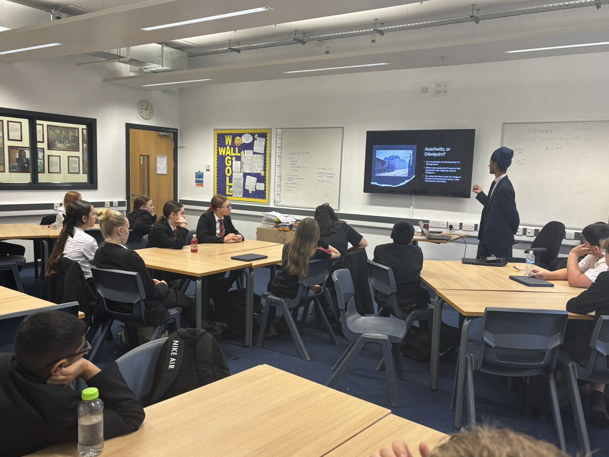 HSWVHolocaust's tweet photo. A huge thank you to Prehlaad in Year 12, who presented his reflections from participation in @HolocaustUK #LessonsFromAuschwitz project this afternoon to a Year 8 history class. Very thoughtful and important messages shared ahead of Genocide Prevention Day. Peer education win 👏 https://t.co/HPIXarBh6B