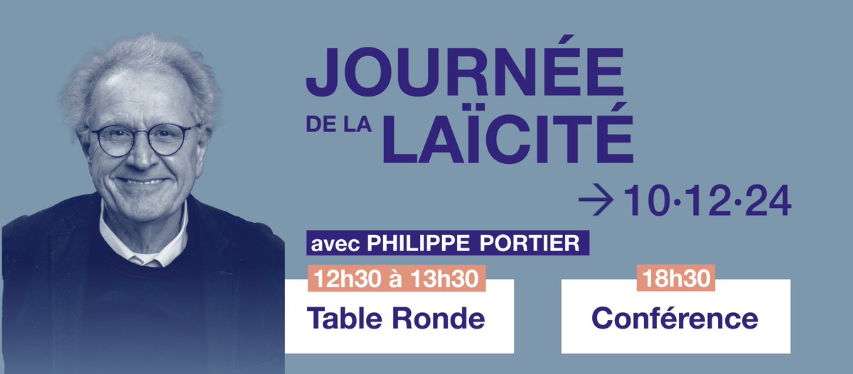 Le 10.12, deux événements autour de la laïcité avec Philippe Portier : 
➡️Une table ronde aux PUL de 12h30 à 13h30
👉infos et inscriptions : pul.univ-lyon2.fr/news/show/191
➡️Une conférence à l'IFCM à 18h30
👉infos et inscriptions : my.weezevent.com/conference-la-…