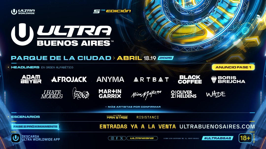 ¡ARGENTINA! 🇦🇷 ¡Anunciamos nuestra Fase 1!

Estamos de vuelta ¡Con todo! 

Comprá tu entrada ahora en ultrabuenosaires.com/tickets