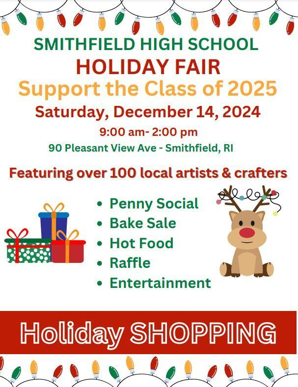 🎄 Join us for the SHS Holiday Fair on Saturday, Dec. 14, 2024, from 9 AM–2 PM! Support the Class of 2025 while enjoying 100+ local artists, a Penny Social, bake sale, raffle, hot food &amp; entertainment. Sponsored by the Parent Council. Don’t miss it! 🎅✨