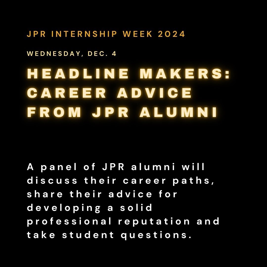Happy day 2 of JPR Internship Week!

Check your student emails for the link to the Zoom. Have a question for a panelist? Comment below with it.

We hope to see you at 9:30 a.m. on Zoom!