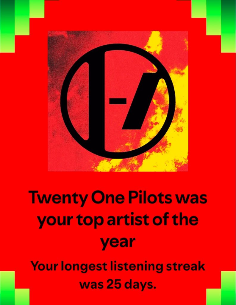 floppydoppie's tweet photo. YALL DONT UNDERSTAND I LISTENED TO TWENTY ONE PILOTS AND *ONLY* TWENTY ONE PILOTS FOR 25 DAYS STRAIGHT😭 https://t.co/QYiAtCTwS5