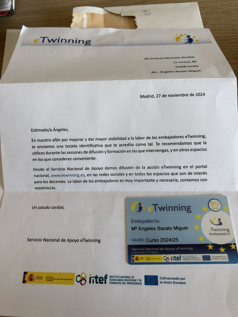María Angeles Bazalo Miguel (@bazalomaria) on Twitter photo Una año más gracias al SNA por confiar en mi labor como embajadora <a href="/eTwinning_es/">eTwinning España</a> . Ilusionada con mi credencial y dispuesta a difundir proyectos innovadores <a href="/eTwin_Andalucia/">eTwinning Andalucía</a> Una año más gracias al SNA por confiar en mi labor como embajadora <a href="/eTwinning_es/">eTwinning España</a> . Ilusionada con mi credencial y dispuesta a difundir proyectos innovadores <a href="/eTwin_Andalucia/">eTwinning Andalucía</a>