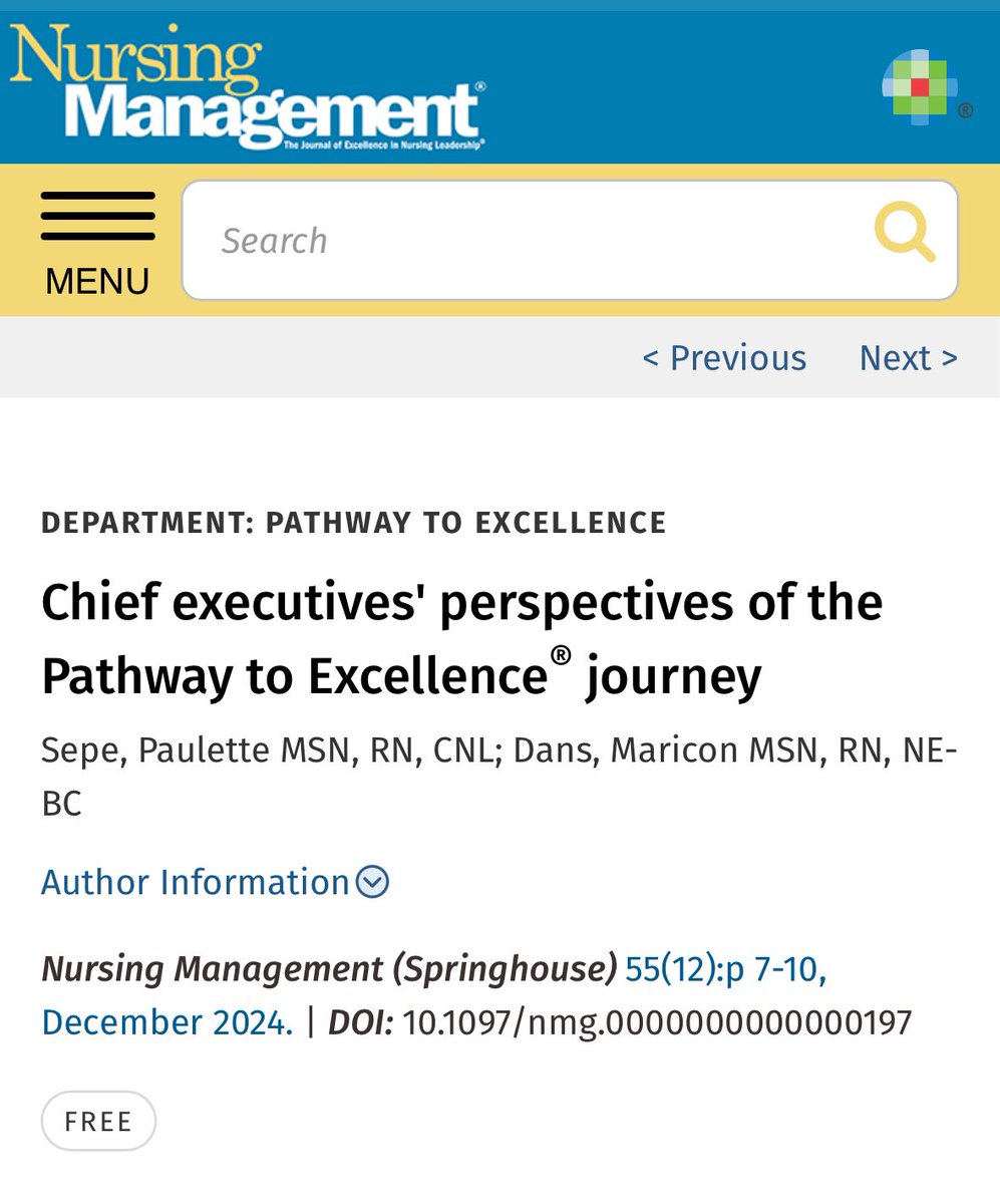 AnaCindee's tweet image. Valuable insights from a recent article on CEO perspectives regarding the evidence-based Pathway Framework for creating #positivepracticeenvironments. Learn how they view #ANCCPathway’s impact on their organizational success and nursing practice. 

 lnkd.in/gFxdmSa2