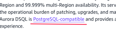 devruso's tweet photo. Amazon anuncia DSQL Aurora, una base de datos "PostgreSQL-compatible". Miro las características:

> no soporta vistas
> no soporta tablas temporales
> no soporta triggers
> no soporta secuencias
> no soporta foreign keys
> no soporta extensiones (postgis, pgvector, pgaudit... nada)
> no soporta crear indices sobre tablas que ya tienen datos

Vamos a ver, Bezos, ¿te explico lo que significa "compatible"?