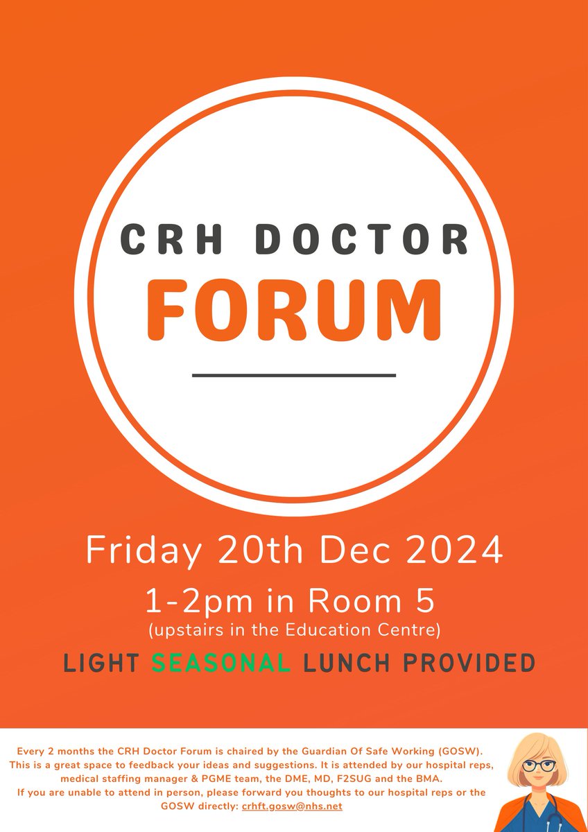Abi Bosher- Med Staffing & PGME (@abibosher) on Twitter photo CRH Doctor Forum 20.12.24.
We encourage all resident drs to attend so we can get a clear understanding of how each division is doing <a href="/royalhospital/">Chesterfield Royal Hospital NHS FT</a> CRH Doctor Forum 20.12.24.
We encourage all resident drs to attend so we can get a clear understanding of how each division is doing <a href="/royalhospital/">Chesterfield Royal Hospital NHS FT</a>