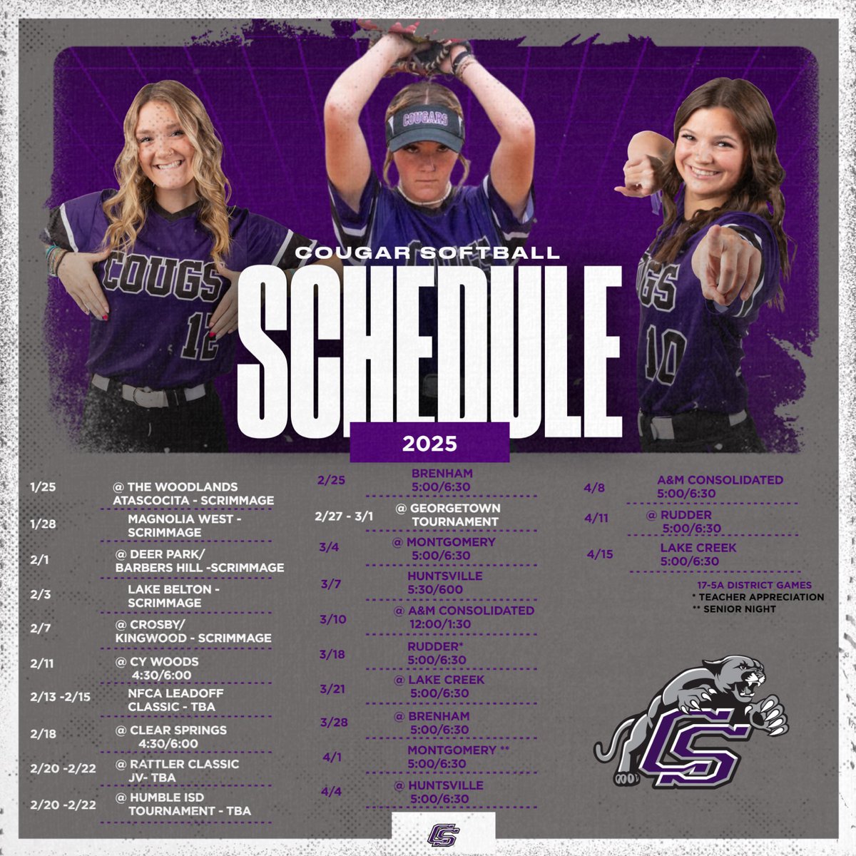 🔥🔥2025 Schedule Drop🔥🔥
Get out and see the Cougs this spring!! <a href="/CSISDAthletics/">College Station ISD Athletics</a> <a href="/CSHighSchool/">College Station HS</a>