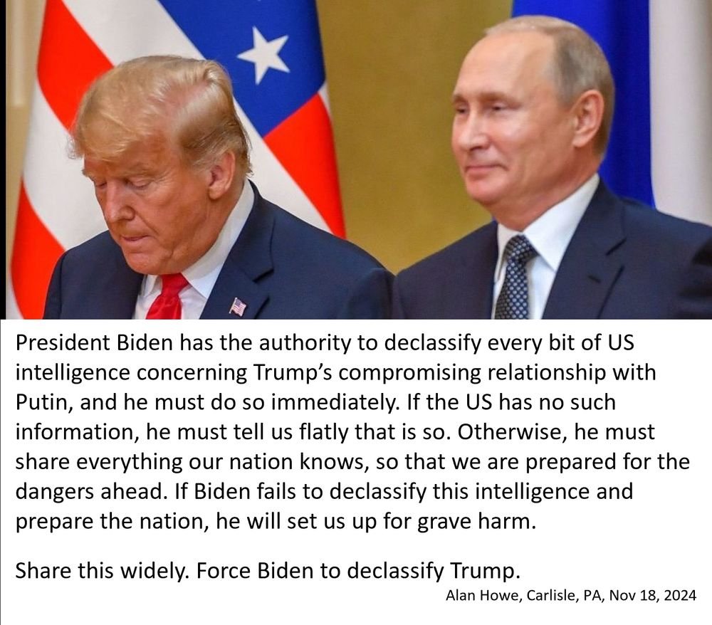 VivianCreekmore's tweet photo. @POTUS @VP @SenateDems @HouseDemocrats 
Declassifying this intelligence is a benefit to our country &amp; our democracy - and benefits every one of us. 
#DemVoice1 #USDemocracy https://t.co/APWb9yw5YF