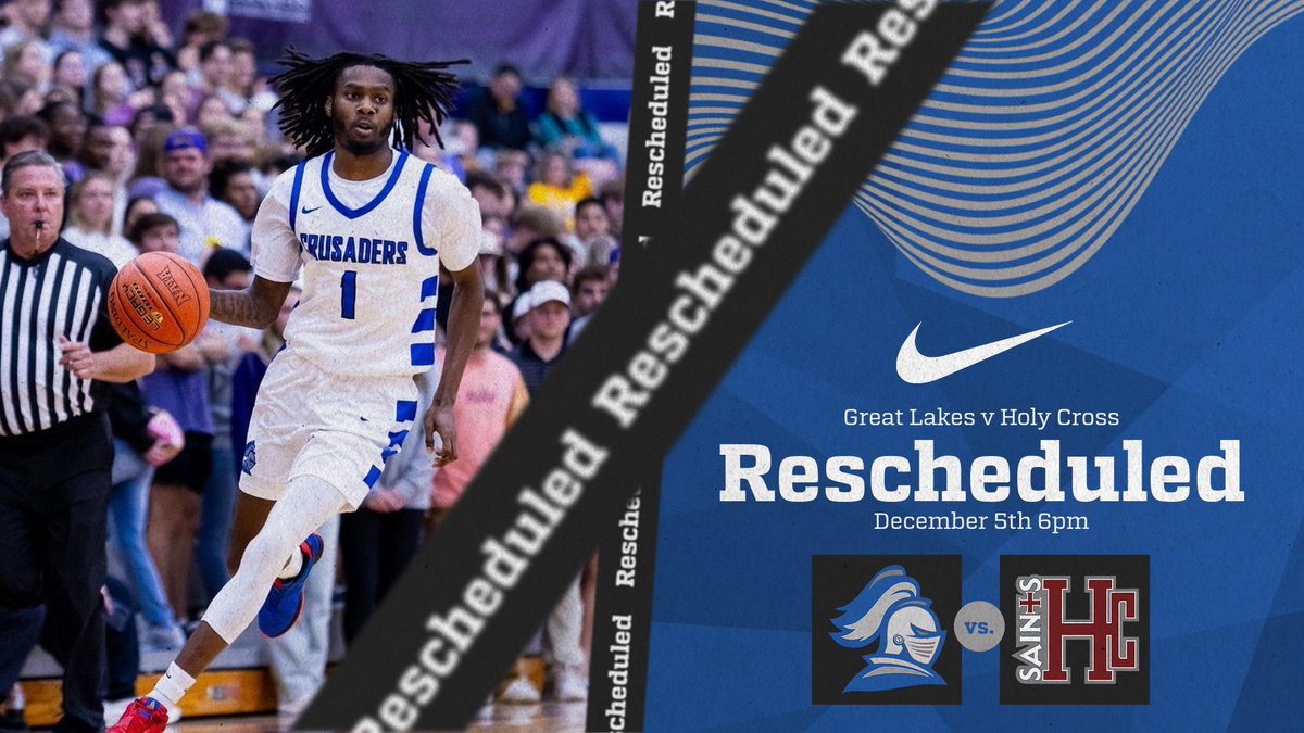 Due to severe weather conditions expected in SW Michigan this evening, we are postponing the Holy Cross College vs Great Lakes Christian College Men's Basketball game until tomorrow (Thursday, 12/5) for a 6:00pm EST tipoff
