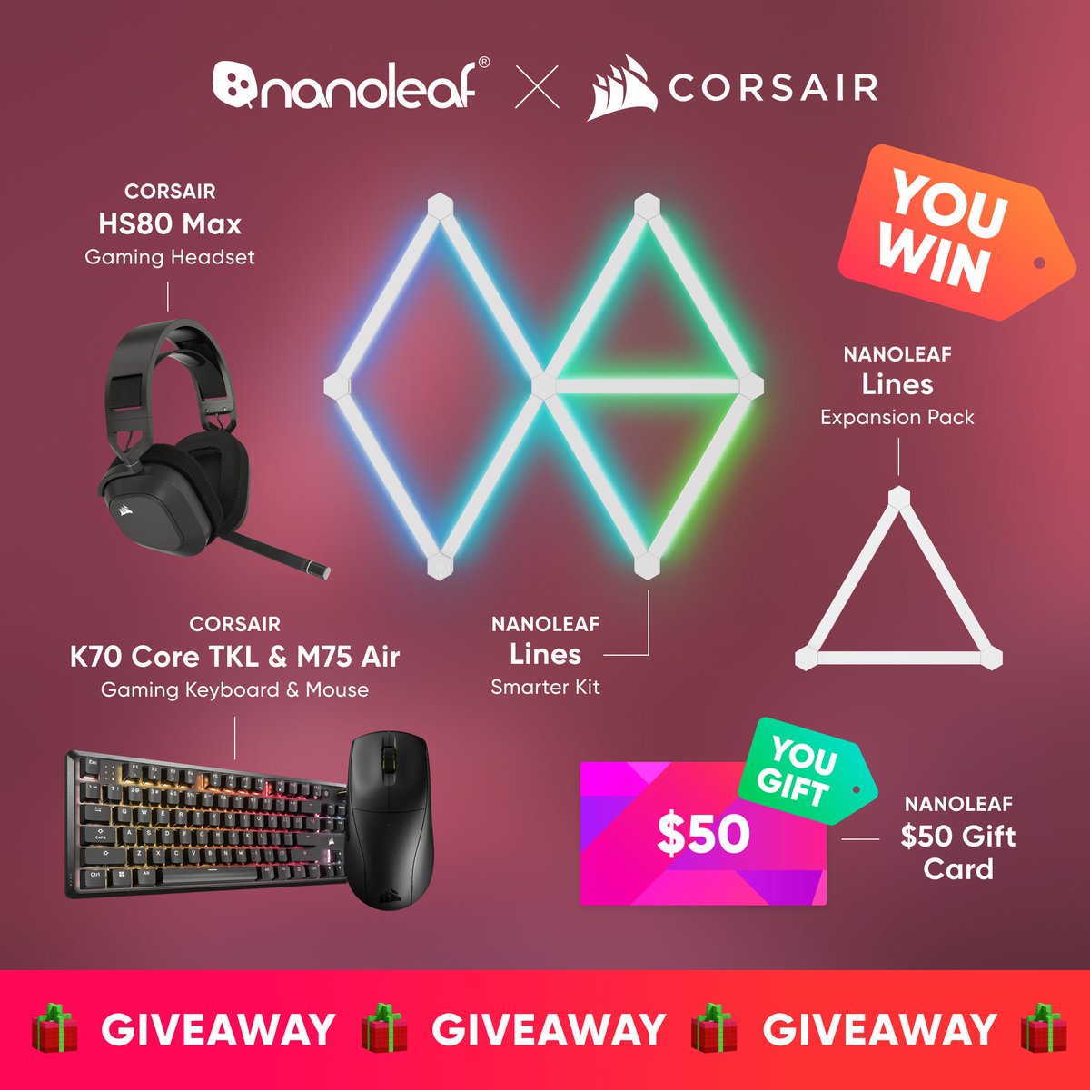 🎁 Advent Calendar Giveaway 🎁

We're teaming up with AMAZING brands to bring you INCREDIBLE prizes all month long 🎄✨

🏆DAY ONE PRIZES:
-Nanoleaf Lines + Expansion Pack
-Corsair HS80 Max Gaming Headset
-Corsair K70 Core TKL Gaming Keyboard
-Corsair M75 Air Gaming Mouse
+ A $50