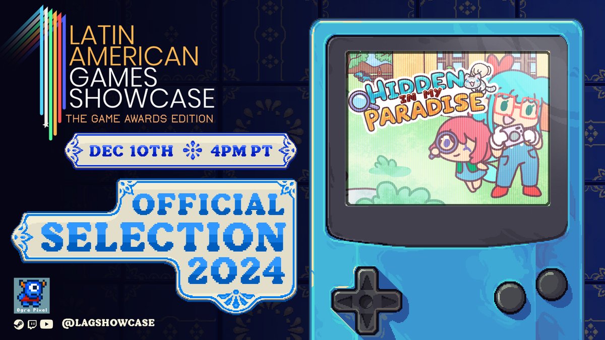 Ogre Pixel 🚀 A Tiny Sticker Tale out PC, NSwitch! (@ogrepixel) on Twitter photo Yay! Cozy hidden-object adventure with decoration #HiddenInMyParadise will be part of <a href="/LAGShowcase/">Latin American Games Showcase @ Gamescom LATAM</a> <a href="/thegameawards/">The Game Awards</a> edition this year! 🔥
Stay tuned for great news!
Check this and other great games from Latam this Tuesday, December 10th at 4 PM PST 😀 Yay! Cozy hidden-object adventure with decoration #HiddenInMyParadise will be part of <a href="/LAGShowcase/">Latin American Games Showcase @ Gamescom LATAM</a> <a href="/thegameawards/">The Game Awards</a> edition this year! 🔥
Stay tuned for great news!
Check this and other great games from Latam this Tuesday, December 10th at 4 PM PST 😀