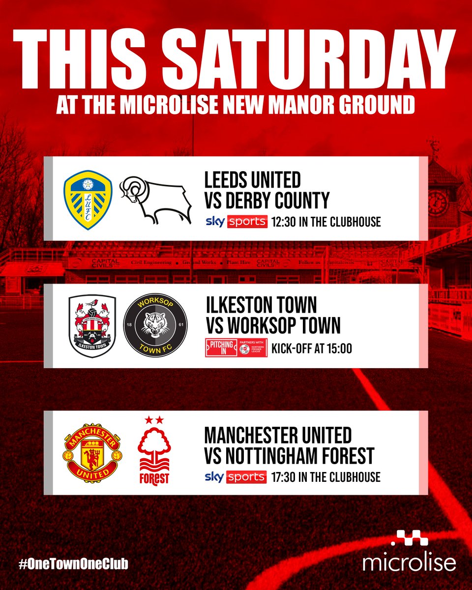 ilkestontown_fc's tweet photo. 𝐒𝐚𝐭𝐮𝐫𝐝𝐚𝐲 𝐚𝐭 𝐭𝐡𝐞 𝐌𝐍𝐌𝐆 🏟️

With both #DCFC and #NFFC away from home this weekend, come and join us at the Microlise New Manor Ground where we will be airing both matches in the clubhouse either side of our fixture against Worksop Town! 

#OneTownOneClub https://t.co/aeOjEio5b5