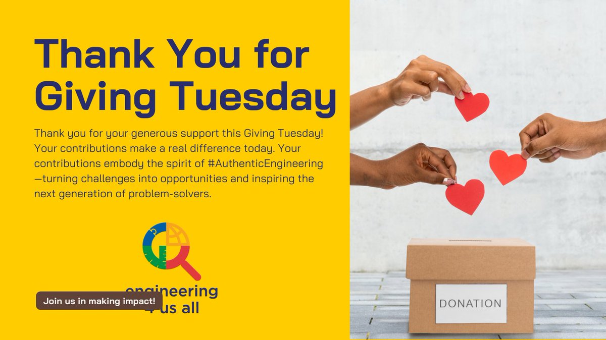 e4usa's tweet photo. 🌟 Thank You! 🌟

From all of us at e4usa, thank you for believing in our mission on this #GivingTuesday. 

Let’s keep this momentum going! 💪 Together, we’re making engineering education accessible and equitable for US ALL! 🌍📐

#ThankYou #e4usa #AuthenticEngineering https://t.co/zJiGNgX5eT