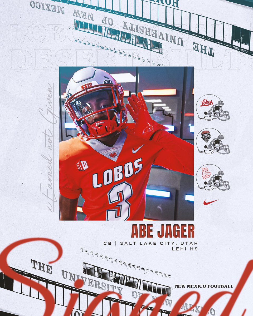Let's welcome to the Lobo Family Abe Jager (<a href="/Abe_Jager/">Abe Jager</a>)!

Was named All-State at Lehi after a senior season where he recorded six INTs (one TD), 32 solo tackles, two fumble recoveries, and five PBUs, earning 2X All-State and All-Region.

#505SVF | #GoLobos | #EarnedNotGiven