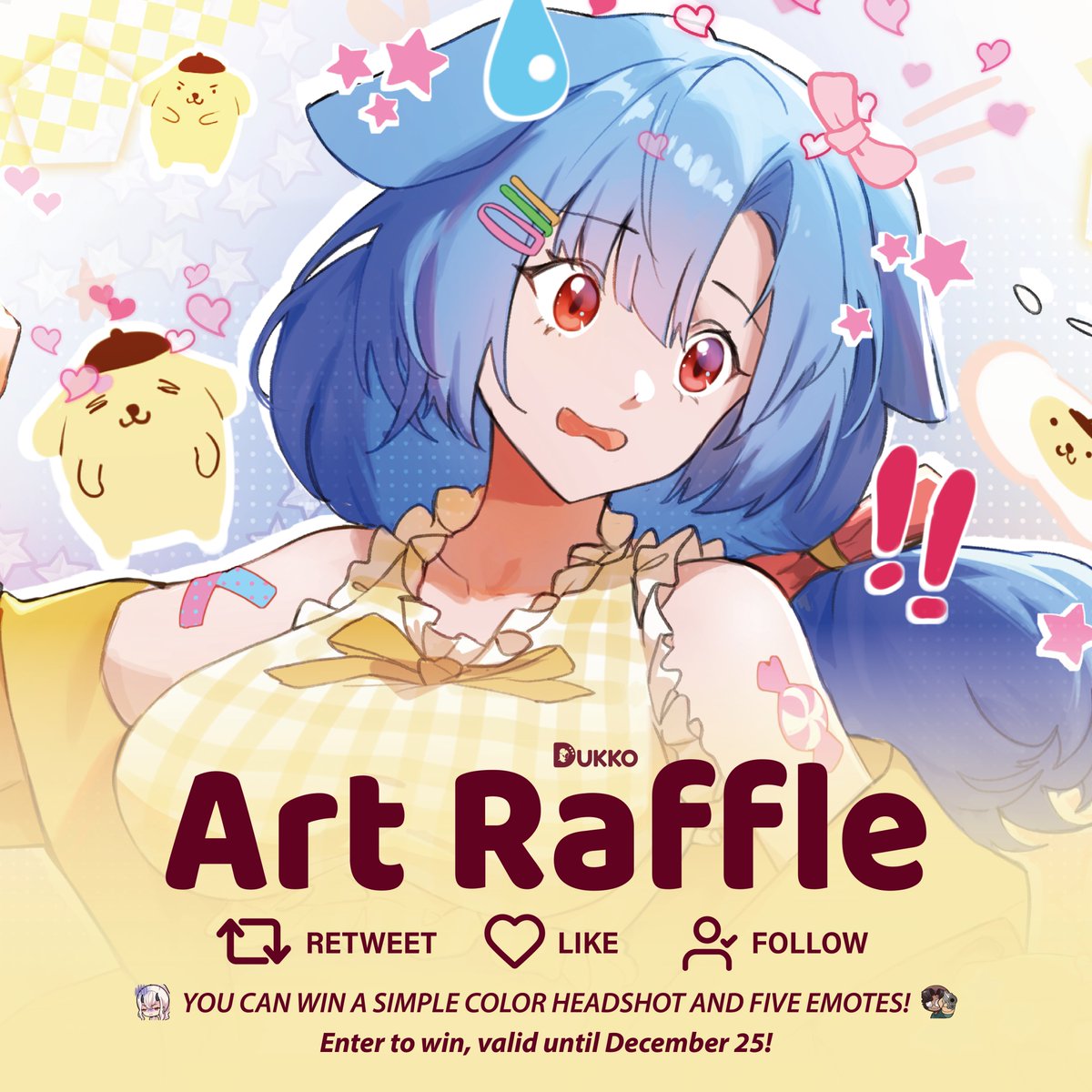 To celebrate another Christmas together!

🧸✨ CHRISTMAS ART RAFFLE ✨🧸

🏆 One lucky winner will receive a Headshot + 5 emotes!

—Rules:
🎄Follow us 
🎄Like &amp; RT this post
🎄In the comments, drop your OC/VTuber ♡

☃️ The raffle will end on December 25th!