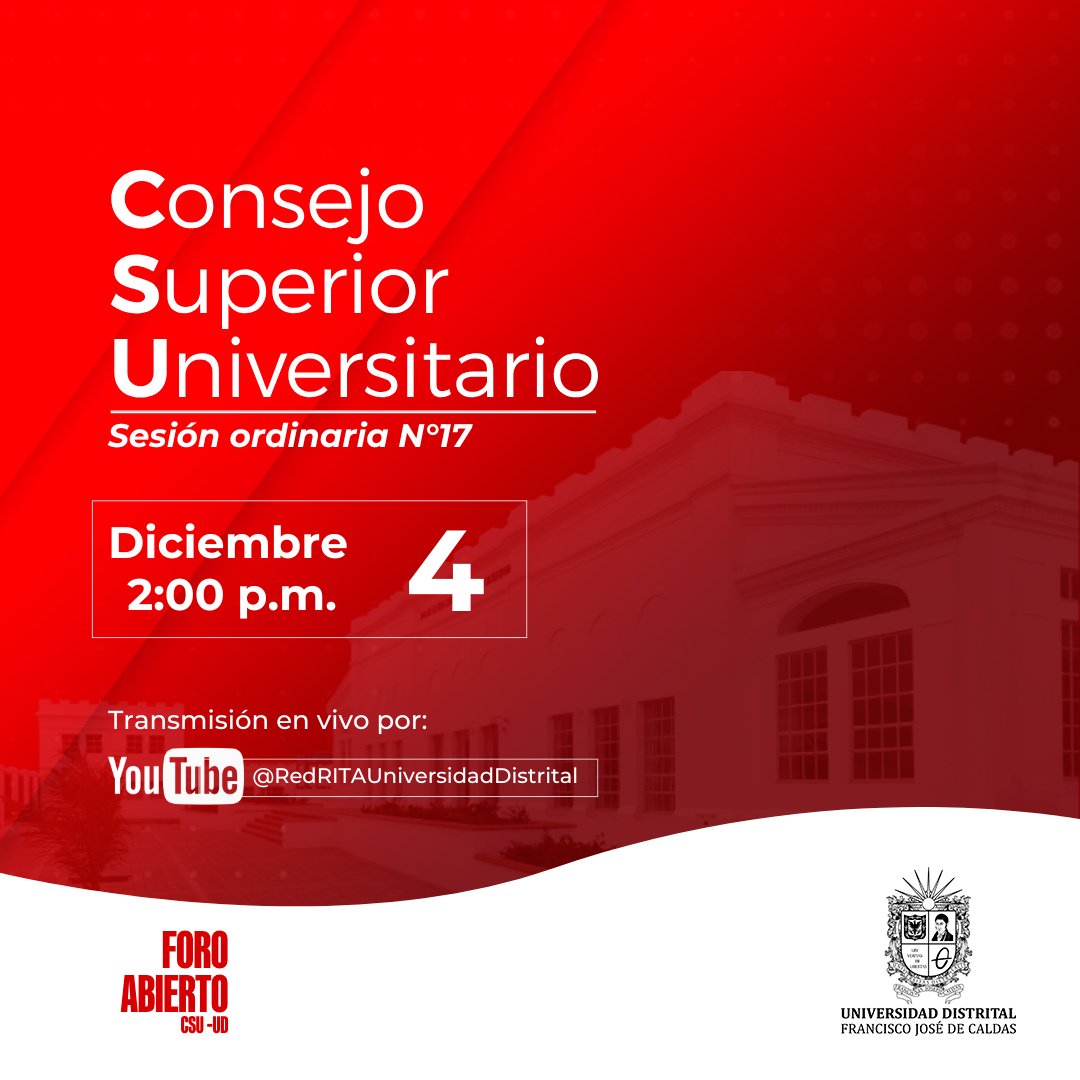 Hoy en Sesión Ordinaria del CSU se presentarán para aprobación  de los pregrados en Ingeniería Mecatrónica,  la Tecnología en Mecatrónica Industrial y el anteproyecto de Presupuesto 2025, entre otros temas clave. #SomosUD