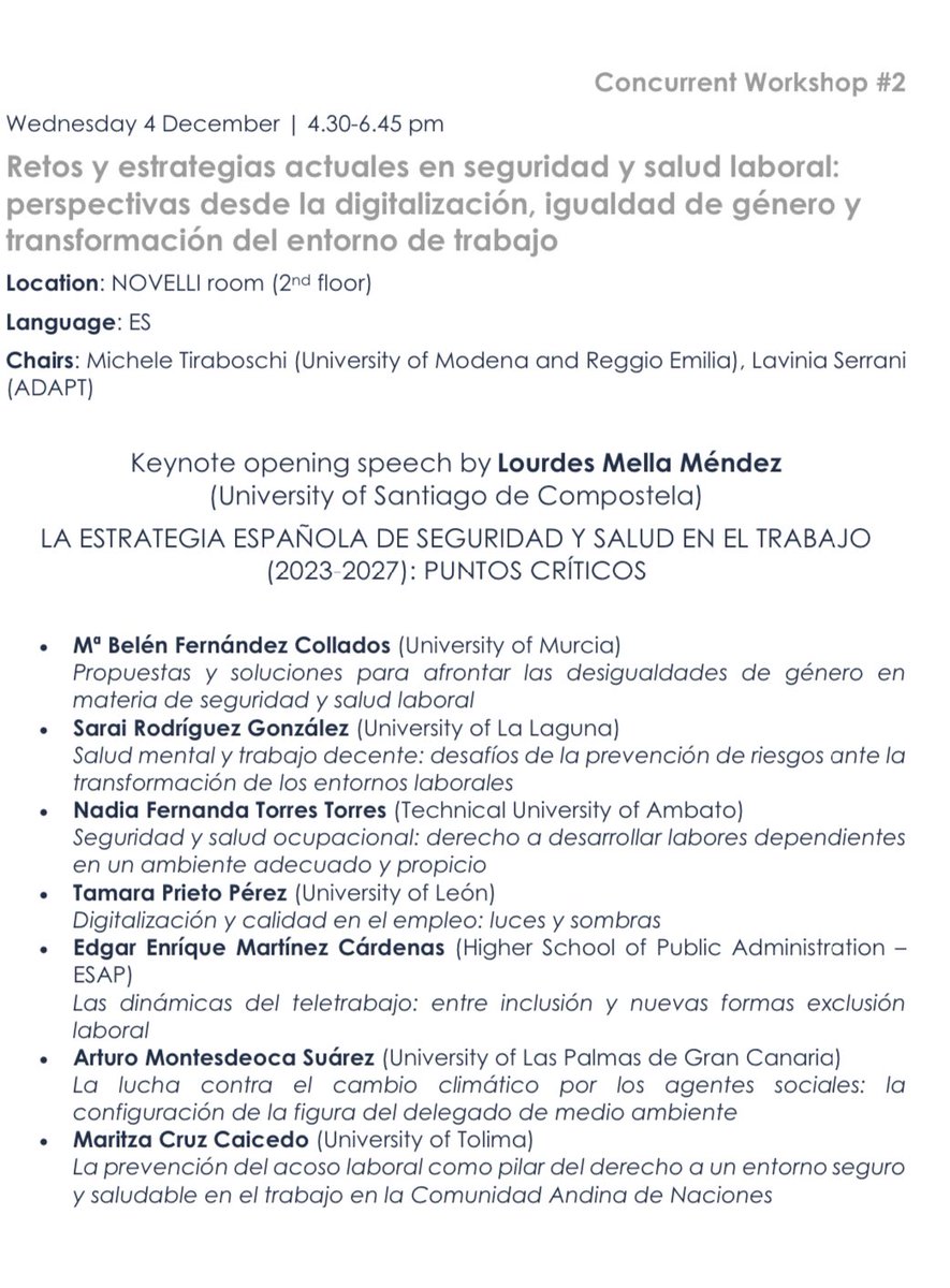 chialtilio's tweet image. #adaptconference2024. Nel #workshop2 si discute delle sfide attuali in materia di sicurezza e salute sul lavoro: prospettive dalla digitalizzazione, dalla parità di genere e dalla trasformazione dell&apos;ambiente di lavoro. Focus anche sulla prevenzione delle molestie sul lavoro
