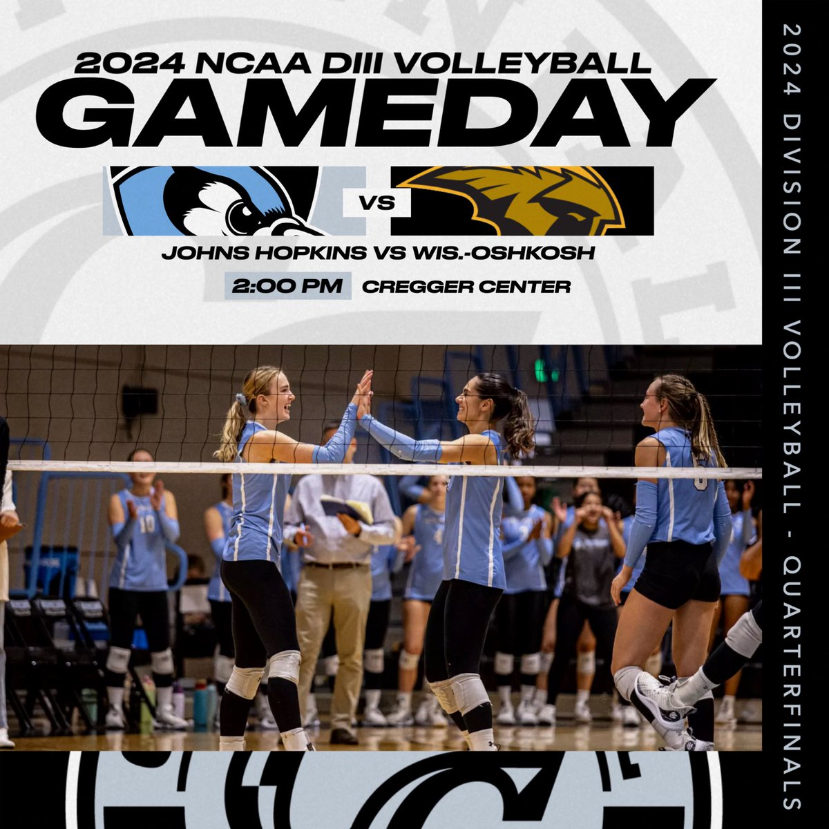 CentennialConf's tweet image. VB | NCAA QUARTERFINALS 

@JHUVB 
🆚 Wisconsin-Oshkosh
🏟️ Cregger Center
⏰ 2:00 pm

📹📊 bit.ly/3QCQout

#CentConf #CCvb #d3vb