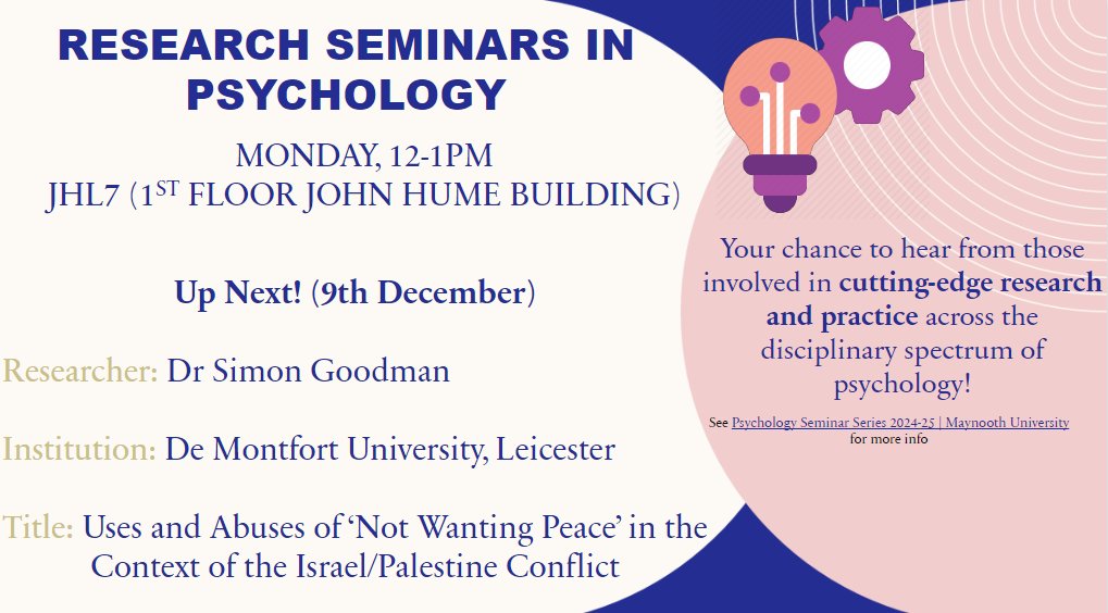 MU Psychology (@mupsychdept) on Twitter photo We are delighted to be joined by <a href="/DrSimonGoodman/">Simon Goodman 🍉</a> of De Monfort University for the final Departmental Research Seminar of the semester! Dr Goodman will discuss his research exploring "Uses and Abuses of ‘Not Wanting Peace’ in the Context of the Israel/Palestine Conflict" We are delighted to be joined by <a href="/DrSimonGoodman/">Simon Goodman 🍉</a> of De Monfort University for the final Departmental Research Seminar of the semester! Dr Goodman will discuss his research exploring "Uses and Abuses of ‘Not Wanting Peace’ in the Context of the Israel/Palestine Conflict"