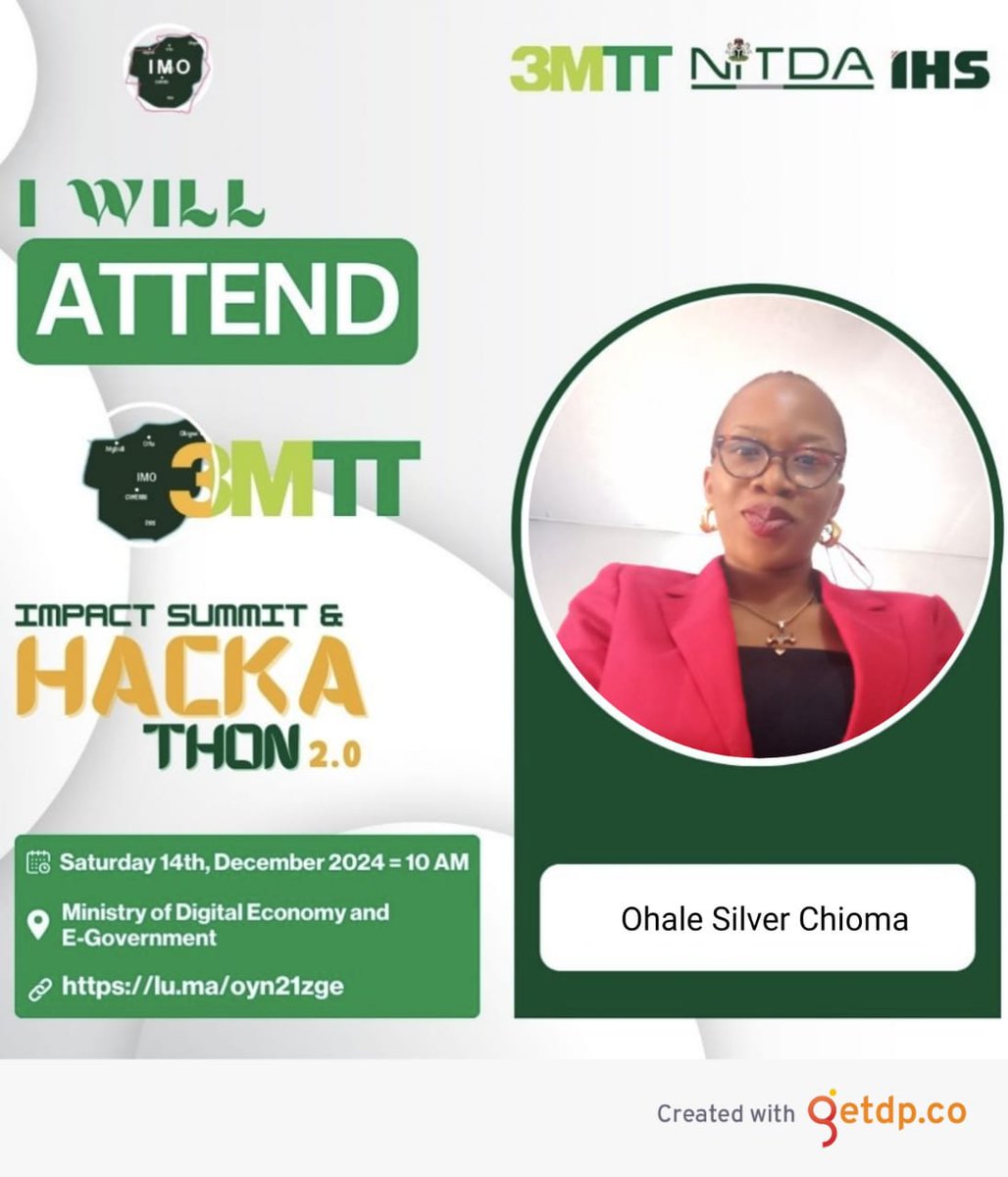 SilverOhale's tweet photo. Don't be left out, 3MTT Cohort 2   Imo State impact Summit is happening live on the 14th of Dec. 2024.🎉🎉. Thank you Jesus Christ.
Thank you @3MTTNigeria 
@bosuntijani 
#3MTTImoSummit #3MTTIMO #3MTTHackathon2
 #TechForGood
#my3mtt
@KingHenrycruz https://t.co/dMwD1pOCJn