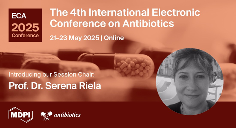 antibioticsmdpi's tweet photo. Introducing our #SessionChair: S5.Multidisciplinary Antimicrobial Strategies: Materials, Peptides, Bacteriophages and Repurposing
🧑🔬Prof. Dr. Serena Riela
🗓️Conference date: 21–23 May 2025
🌐Conference website : https://t.co/gplnKLSK2f https://t.co/6u2mvFpWfm