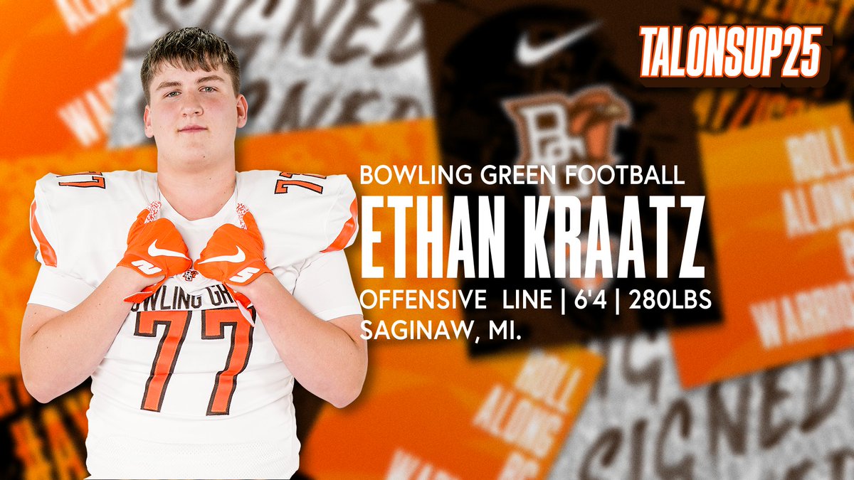 BG_Football's tweet photo. A two-time all-state honoree, Ethan Kraatz will be the sixth member of his family to play collegiate football. He joins his father, two brothers and two uncles on the list! Welcome to BGSU, Ethan!

📝: https://t.co/4N31OWOobq

#AyZiggy x #TalonsUp25 x #NSD25 https://t.co/aHQ88Dmpck