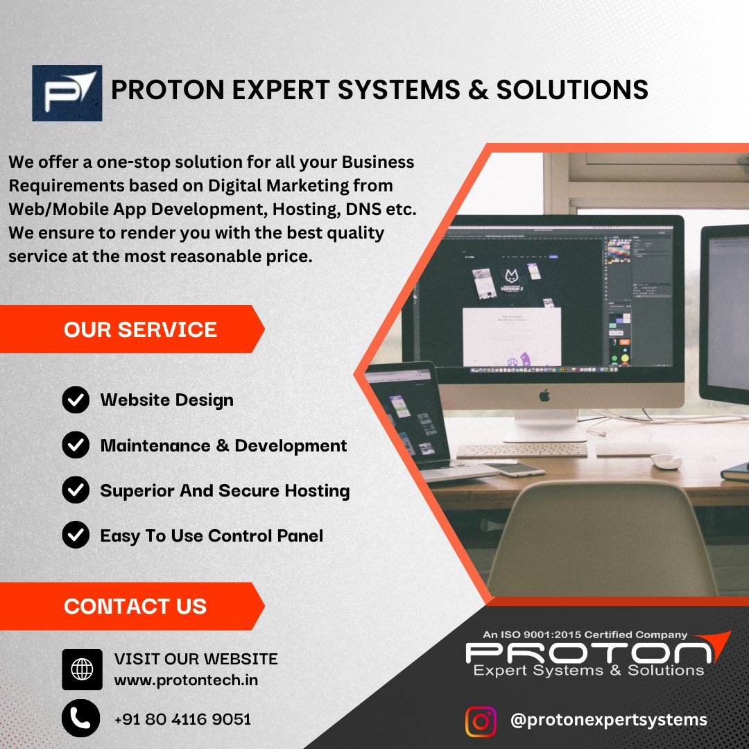 Unlocking Digital Excellence: 

Your Business, Our Expertise! 💡💻🚀” 🌟
Ready to elevate your brand? 

Contact us today! 📩👇 🌟

DM for enquiry and for more details
Phone :- +91 80 4116 9051
Mail:- contactus@protontech.in
Website:- protontech.in