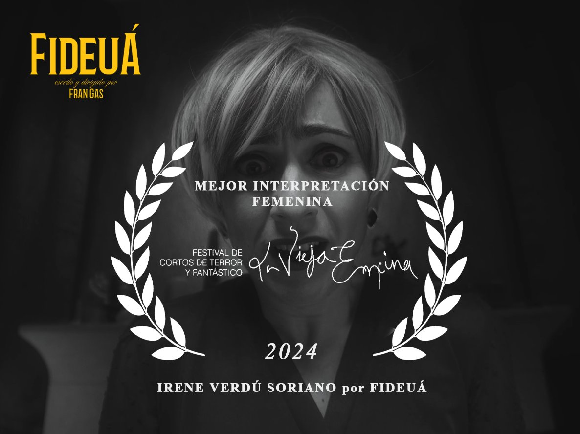 ¡PREMIO!
Nuestra maravillosa protagonista, Irene Verdú Soriano, se ha llevado el galardón a mejor interpretación femenina en Festival de Cortometrajes La Vieja Encina por su papel en ‘Fideuá’. ¡No se puede ser más grande! ¡Enhorabuena!