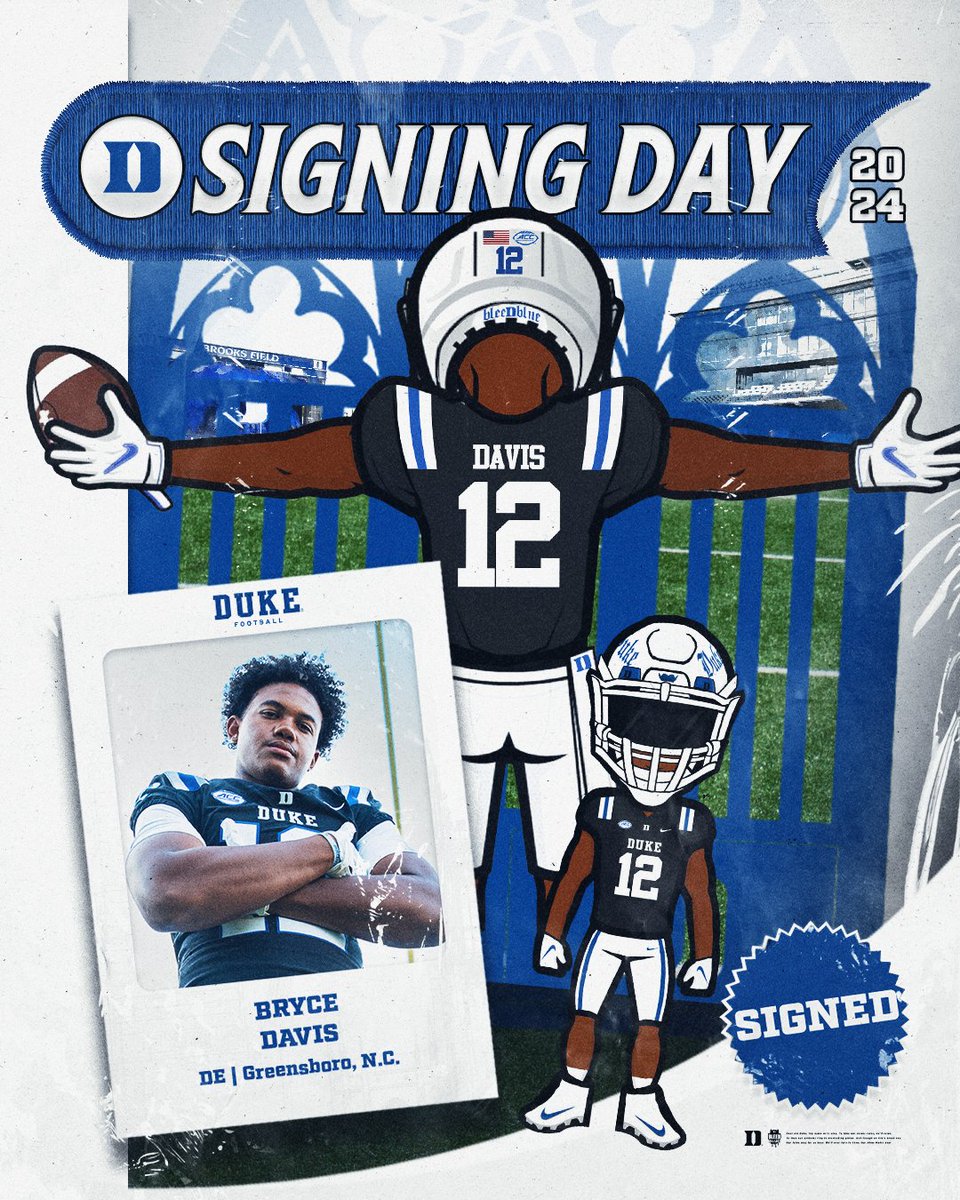 DukeFOOTBALL's tweet photo. Our HIGHEST rated signee ever 👀  

@BryceDavis45 is a BLUE DEVIL https://t.co/UVBBH8KafB