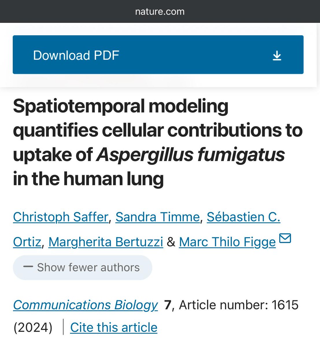 ChristophSaffer's tweet image. Happy to share our latest work in computational biology, published as research article in @CommsBio, on spatiotemporal modeling of the early immune mechanisms during fungal lung infections. Great collaboration between @MFIG_Bertuzzi&apos;s lab and @AppSysBio! 

nature.com/articles/s4200…