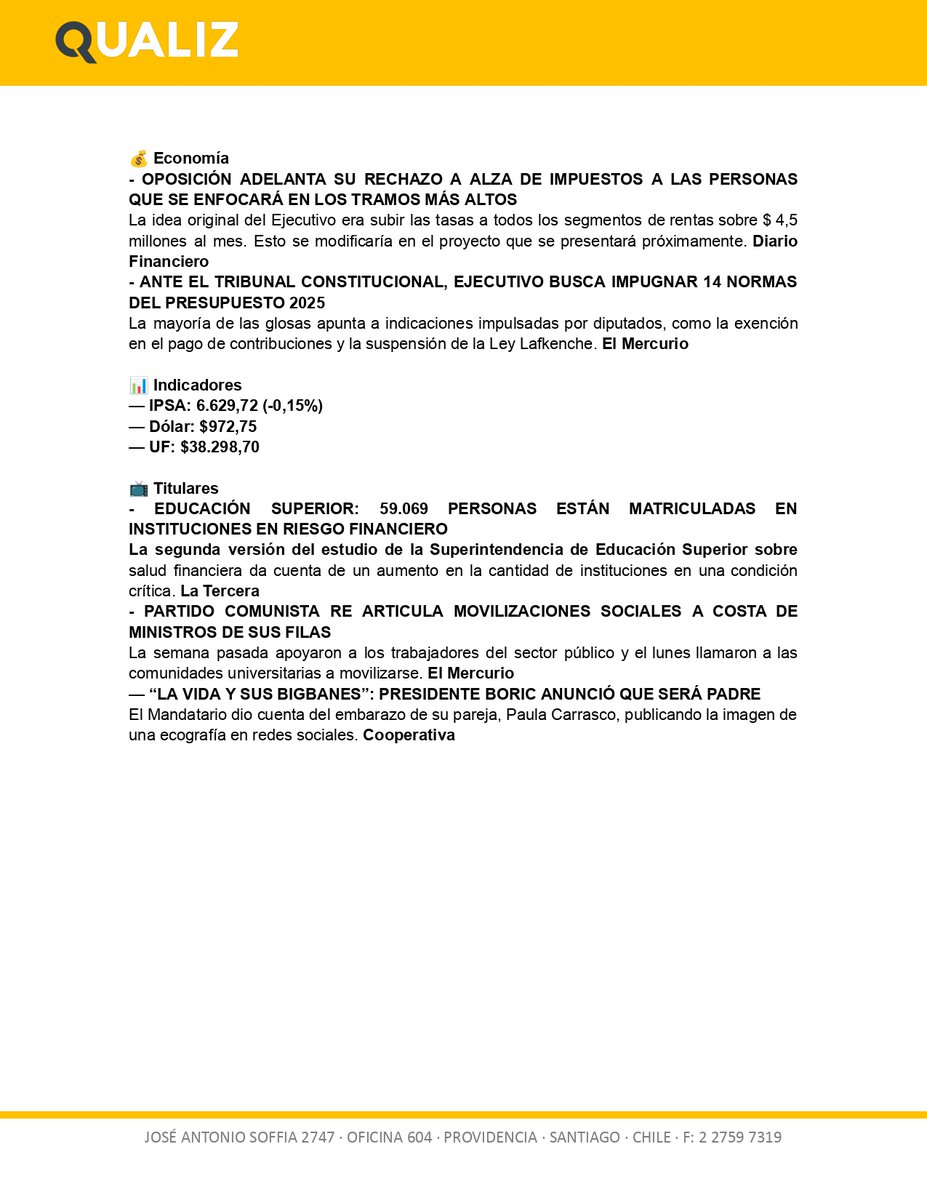 📰Tras meses de discusión, el Senado aprobó el informe que crea el Ministerio de Seguridad Pública y está cada vez más cerca de ser realidad.

Y entre toda la tensión que rodea a la Moneda, el Presidente Boric confirmó que se convertirá en padres.

Lee nuestro informe diario👇