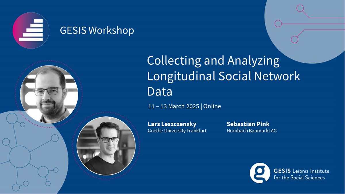 GESIS Training @gesistraining.bsky.social (@gesistraining) on Twitter photo Struggling with ever-evolving social dynamics? Join <a href="/LLeszczensky/">Lars Leszczensky</a> and Sebastian Pink for a deep dive into longitudinal social network analysis. Learn study design, data management, and powerful models like SAOM to uncover network formation and effects.
➡️ tinyurl.com/03-25-Collecti… Struggling with ever-evolving social dynamics? Join <a href="/LLeszczensky/">Lars Leszczensky</a> and Sebastian Pink for a deep dive into longitudinal social network analysis. Learn study design, data management, and powerful models like SAOM to uncover network formation and effects.
➡️ tinyurl.com/03-25-Collecti…