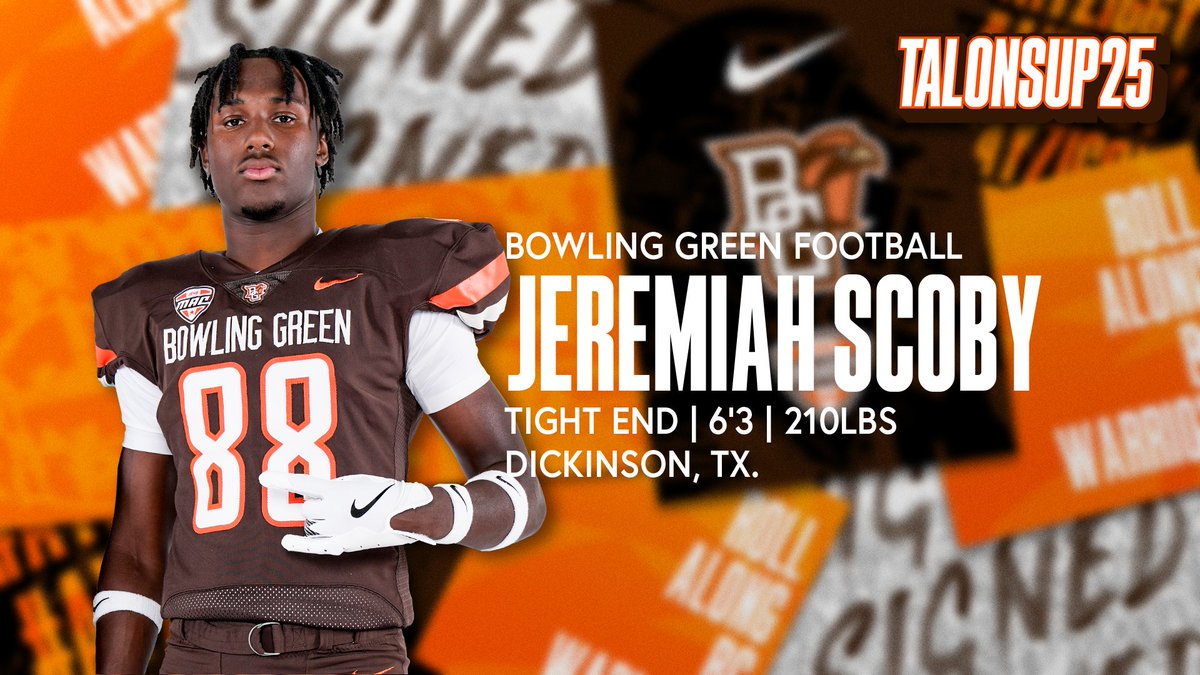BG_Football's tweet photo. From Texas, Jeremiah Scoby brings a resume full of offensive versatility to the BGSU TE room. He was first-team all-district as a RB his sophomore year and then again as a WR his junior year! Welcome home, Jeremiah!

📝: https://t.co/TwVFKXFj7w

#AyZiggy x #TalonsUp25 x #AyZiggy https://t.co/73DVEUuqv7
