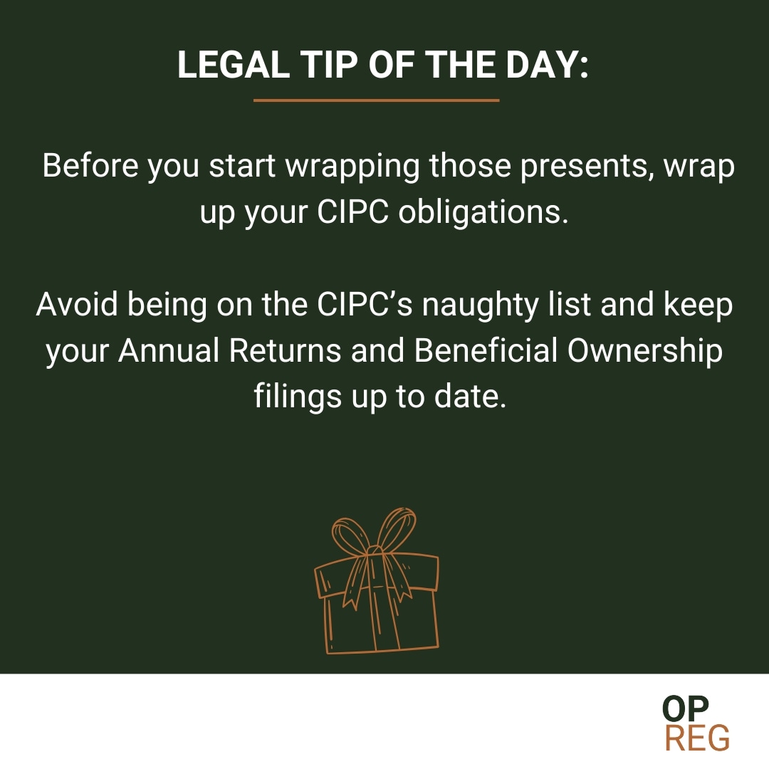 OPREG_SA's tweet photo. We’re here to assist, so no need to get your tinsel in a twist.🎄🎅
Contact us today and let us deal with the red tape, while you get the red ribbon ready for wrapping those gifts 🎁🎀
#StayCompliant #CIPCFilings #BusinessSupport #legal #legaladvice #southafricanlaw #RSA #LAW https://t.co/SOLcS8G3fy