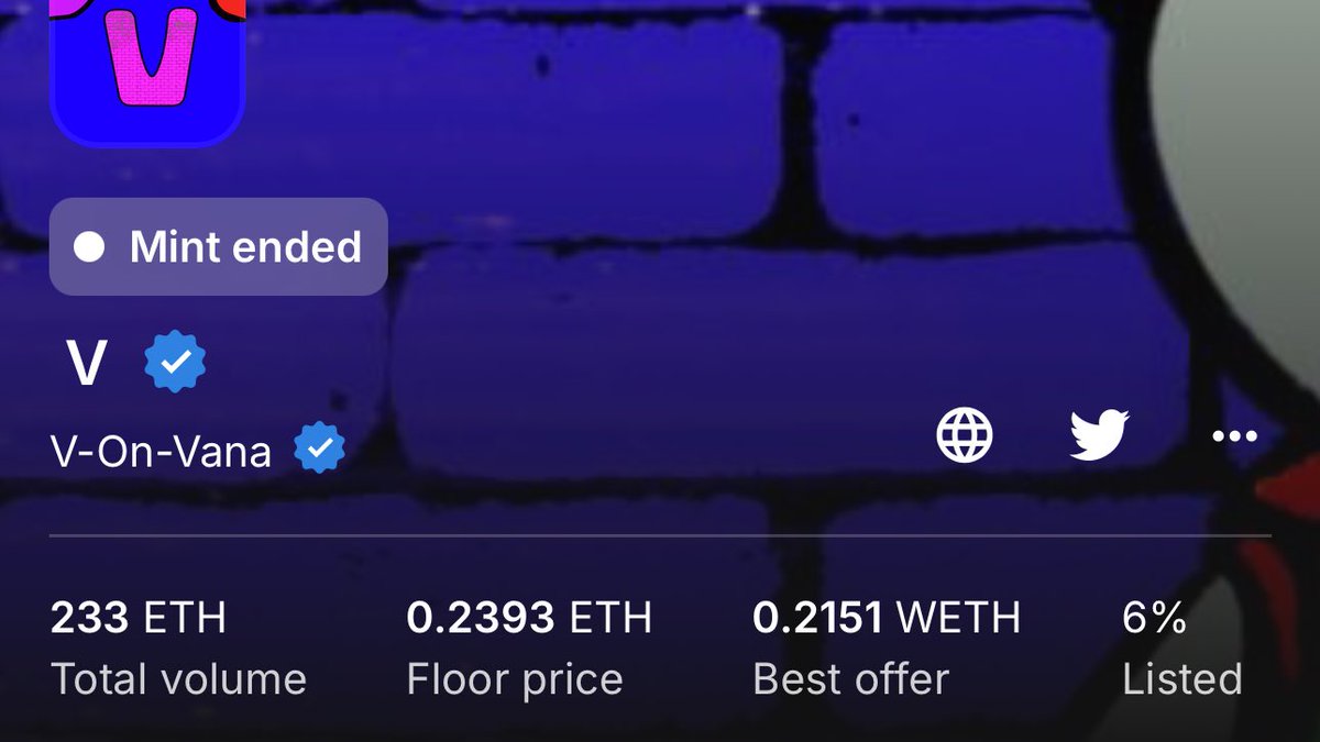 vasuxbt's tweet photo. Congratulations to those who minted the Vana V NFT

The current floor price is around 0.24 ETH (~$900).

I personally sold some NFTs at around 0.18 ETH https://t.co/7eLOQAyaR6