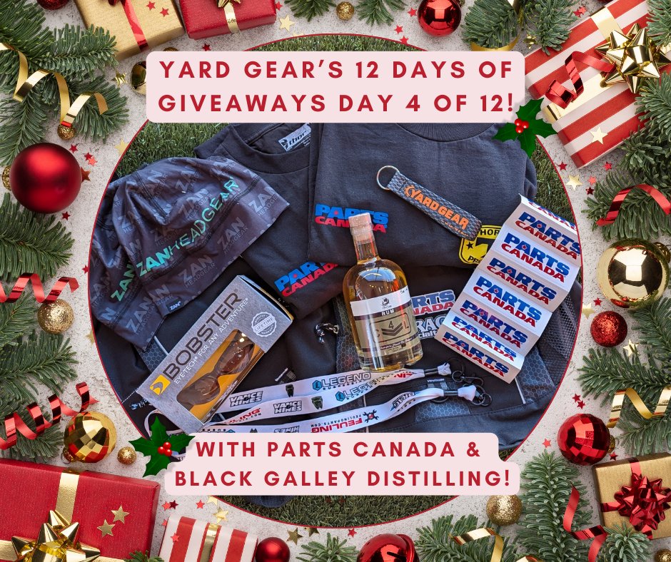 🎄Day 4 of Yard Gear's 12 Days of Giveaways!  Today’s prize pack is brought to you by

<a href="/PartsCanada/">Parts Canada</a> &amp; <a href="/BlackGalley/">Black Galley Distilling</a>

Visit our Facebook page for instructions on how to enter! Good Luck!🤞