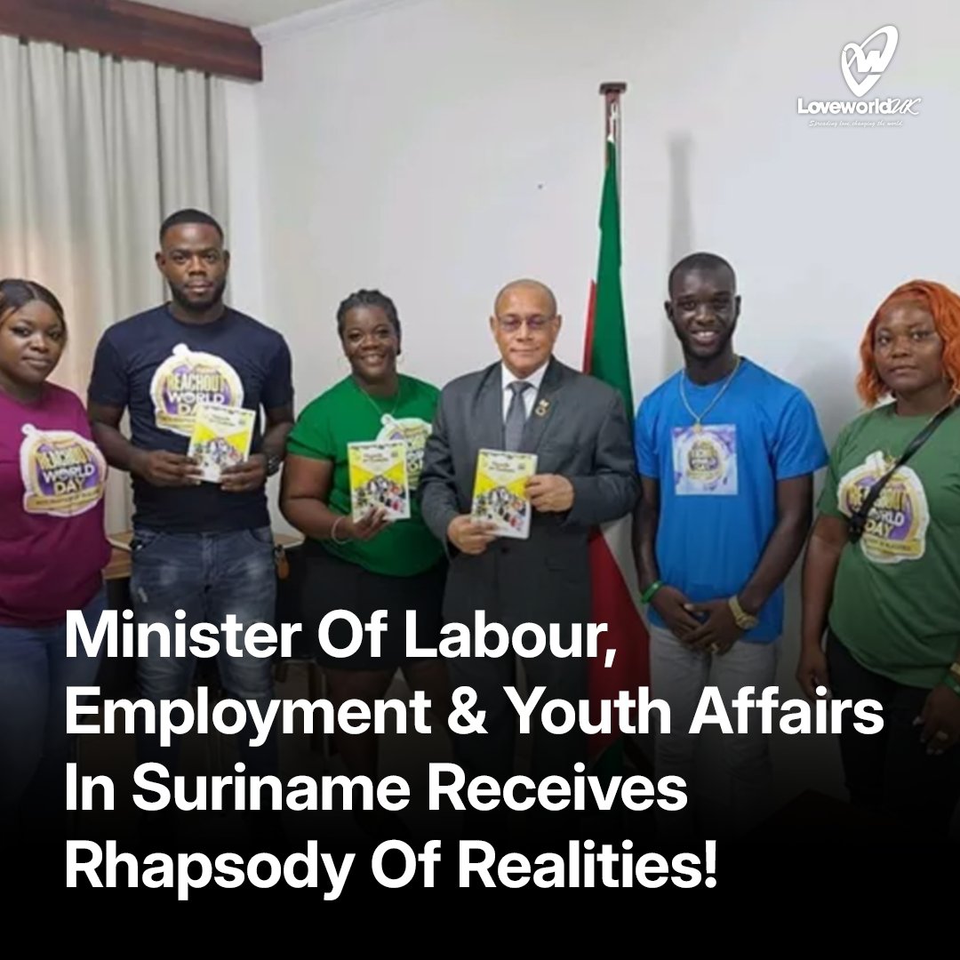 Loveworlduk's tweet photo. Minister Of Labour, Employment & Youth Affairs in Suriname, Mr. Steven Marc Andrew, receives Rhapsody of Realities!
#suriname #Reachoutworld #rowd #rowdlive #Reachoutworldday #loveworlduk #loveworldnetworks #LoveWorldNews #loveworldeurope https://t.co/1iS4geNoUg
