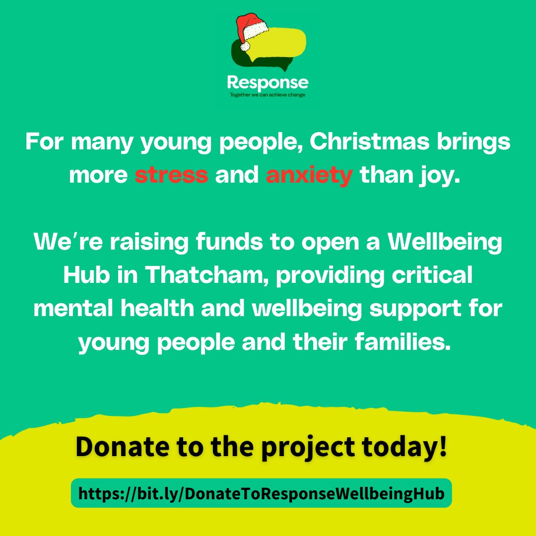 🎄 Make a Difference This Christmas 🌟

Many young people face stress and anxiety over the holidays. Help us open a Wellbeing Hub in Thatcham to provide critical support.

🎁 Donate today 👉 bit.ly/DonateToRespon…

#MentalHealthMatters #YouthSupport #ChristmasGiving
